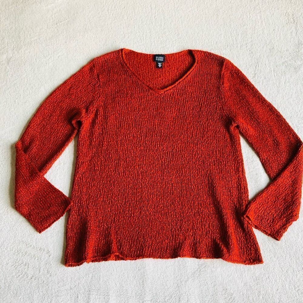 Eileen Fisher Terracotta Knit V-neck Sweater
